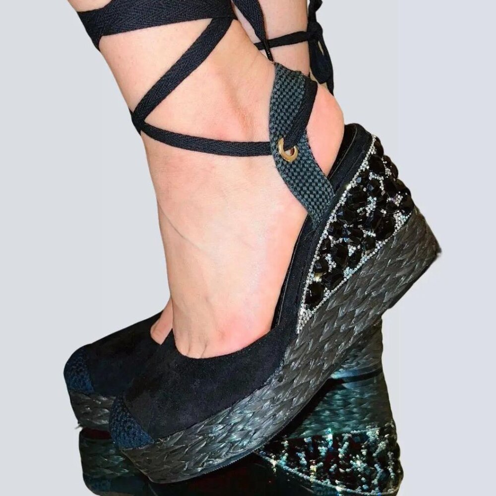 Womens Espadrilles Wedges Sandals Lace Up Platform Ankle Strap Summer Dress Shoe